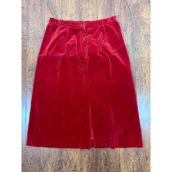 The Villager 70s Red Velvet Corduroy A Line Knee Length Skirt Small 6 Preppy - Picture 6 of 7
